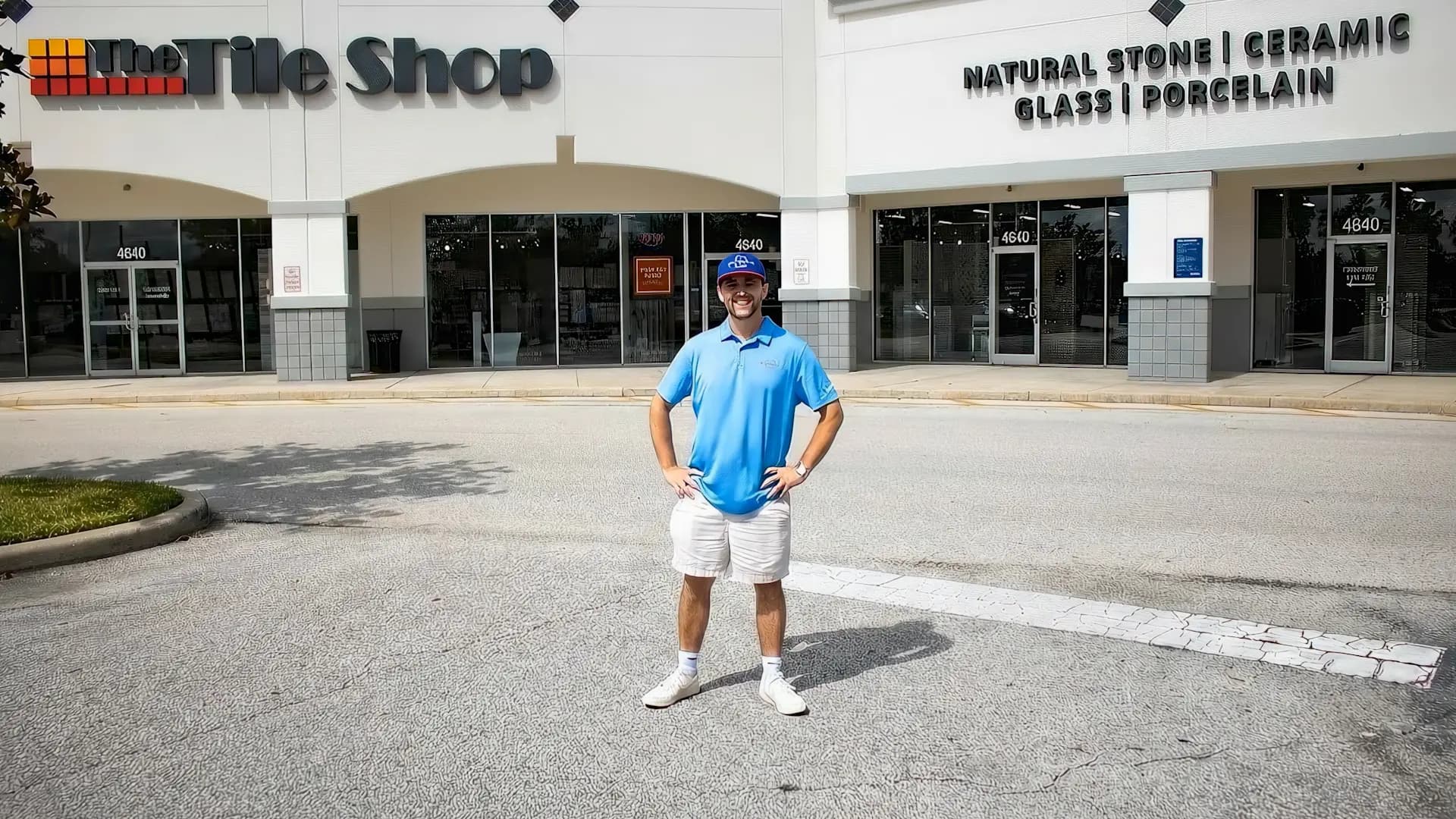 Brad from Aesthetic Tile presenting tile selections during a photoshoot at The Tile Shop in Orlando, FL